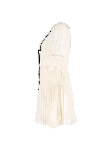 Self-Portrait  Self-Portrait Pleated Lace-Detail Mini Short Sleeve dress in Cream Polyester (view 2)