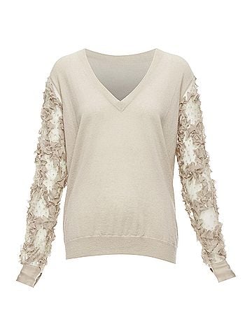 Dries Van Noten Dries Van Noten Cashmere Silk Ruffle Sheer Sleeves V-Neck Sweater (view 1)