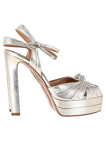 Aquazzura  Aquazzura Atelier Plateau 145mm Sandal Heels  in Silver Leather (view 1)
