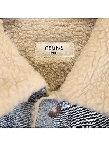 Céline Celine Oversized Shearling-Lined Bleached Denim Jacket in Light Blue Cotton (view 2)
