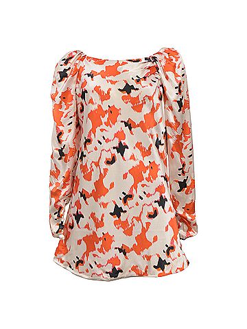 Giorgio Armani Giorgio Armani Printed Puff Sleeve Long Sleeve Top in Orange Silk (view 1)