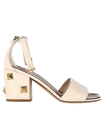 Mario Valentino  Valentino Roman Stud Block-Heel Sandals in Cream Leather (view 1)