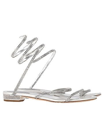 Rene Caovilla Rene Caovilla Cleo Flat Spiral Sandals in Silver Leather (view 1)