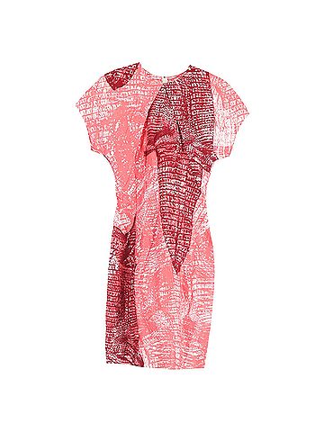 Acne  Acne Studios Printed Knee-Length Short Sleeve Dress in Red Viscose (view 1)