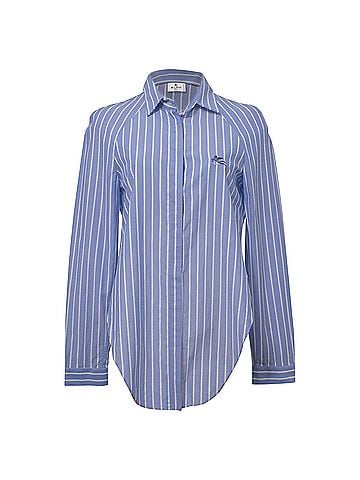 ETRO  Etro Cropped Shirt Blouse in Blue Striped Cotton (view 1)