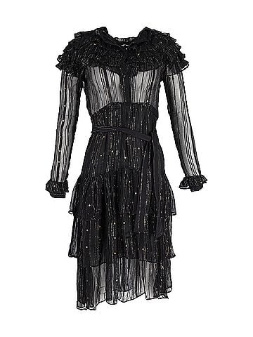 Dodo Bar Or Dodo Bar Or Ruffled Midi Dress in Black Silk (view 1)