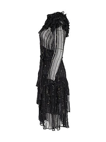 Dodo Bar Or Dodo Bar Or Ruffled Midi Dress in Black Silk (view 2)