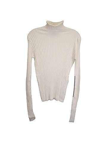 Victoria Beckham Victoria Beckham Turtleneck Long-Sleeve Ribbed-Knit Sweater in White Wool (view 2)