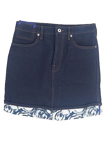 Burberry  Burberry Printed Hem Mini Skirt in Blue Cotton Denim (view 1)