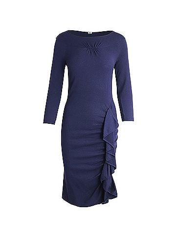 Moschino Moschino Ruffle Midi Dress in Navy Blue Wool (view 1)