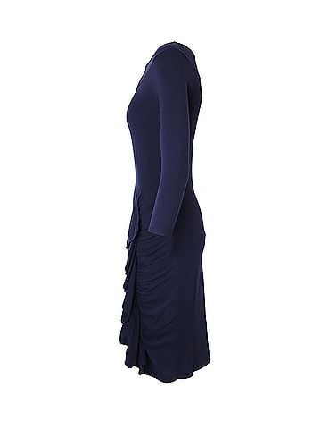 Moschino Moschino Ruffle Midi Dress in Navy Blue Wool (view 2)