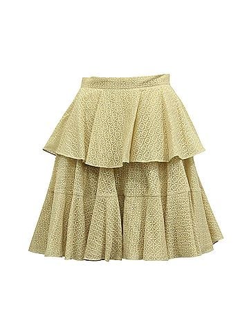 Alexander McQueen Alexander McQueen Ruffled Lace Tiered Skirt in Cream Cotton (view 1)