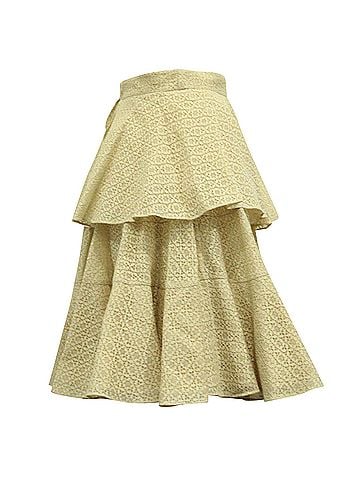 Alexander McQueen Alexander McQueen Ruffled Lace Tiered Skirt in Cream Cotton (view 2)