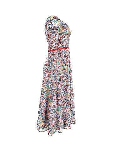 Saloni Saloni Off-Shoulder Floral Printed Midi Dress in Multicolor Polyester  (view 2)