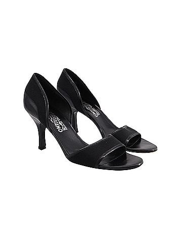 Salvatore Ferragamo  Salvatore Ferragamo Open Toe Mid Heel Pumps in Black Leather  (view 2)