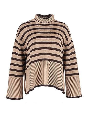 Totême Totême Signature Striped Turtleneck Sweater In Brown Wool (view 1)