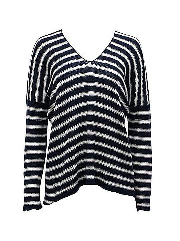 Vince. Vince Striped Sweater in Navy Blue Linen (view 1)
