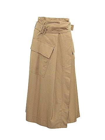 Vince. Vince High Rise Belted Midi Skirt in Brown Viscose  (view 1)