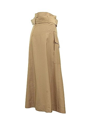 Vince. Vince High Rise Belted Midi Skirt in Brown Viscose  (view 2)