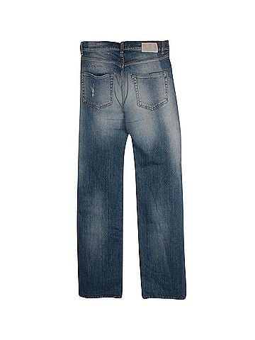 OFF-WHITE Off-White Distressed Straight Leg Denim Jeans in Blue Cotton (view 2)