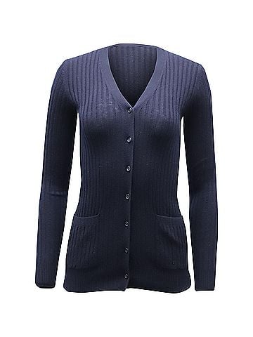 Vince. Vince Rib Skinny Cardigan in Navy Blue Cashmere (view 1)
