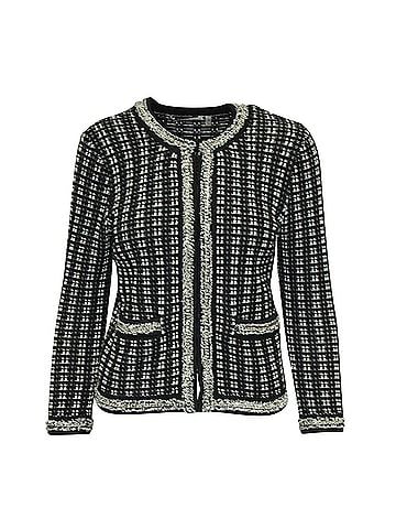 Alice + Olivia Alice + Olivia Monochrome Tweed Embellished Georgia Jacket in Black Cotton (view 1)