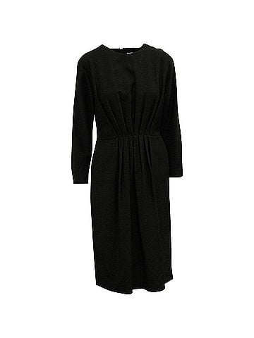 Dries Van Noten Dries Van Noten Pleated Long Sleeves Midi Dress in Black Wool (view 1)