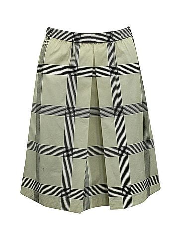 Tory Burch Tory Burch Plaid Pleated Knee Skirt in Cream Cotton (view 1)
