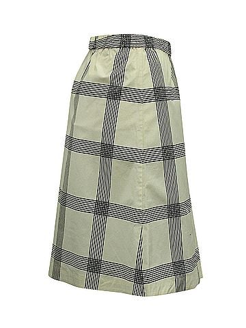Tory Burch Tory Burch Plaid Pleated Knee Skirt in Cream Cotton (view 2)