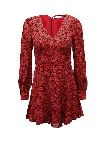 Alice + Olivia Alice + Olivia Leopard Print Long Sleeve Dress in Red Viscose (view 1)