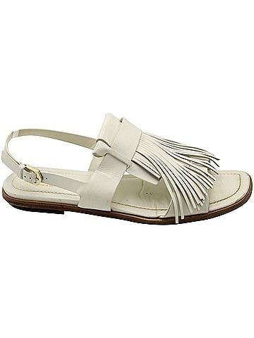 Tod's Tod's Fringed Slingback Flat Sandals in White Leather (view 1)