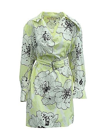 MARNI Marni Floral Belted Dress in Yellow Cotton (view 1)
