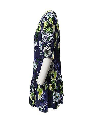 Erdem Erdem Emmie Floral Print Short Sleeve Dress in Blue Silk (view 2)