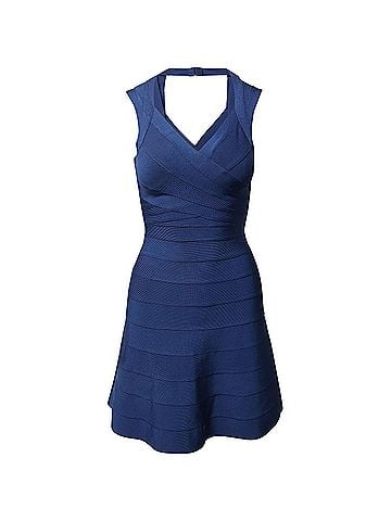 Herve Leger Herve Leger Flared Hem Bandage Dress in Blue Rayon (view 1)