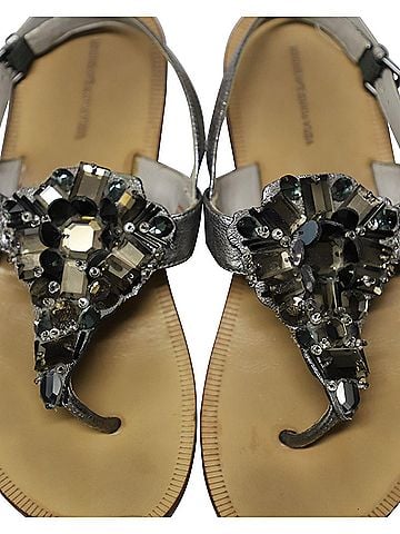 Vera Wang Vera Wang Lavender Rhinestone T Bar Flat Sandals in Silver Leather (view 1)