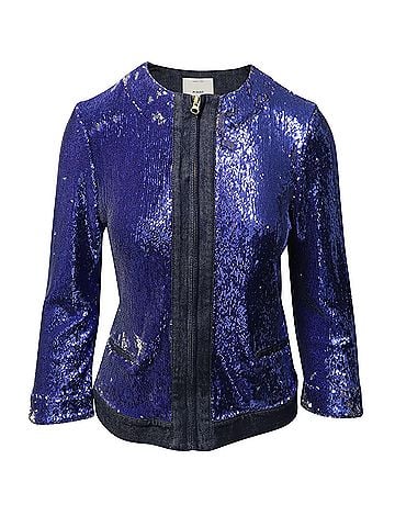 Pinko Pinko Tag Sequin Embellished Jacket in Blue Denim (view 1)
