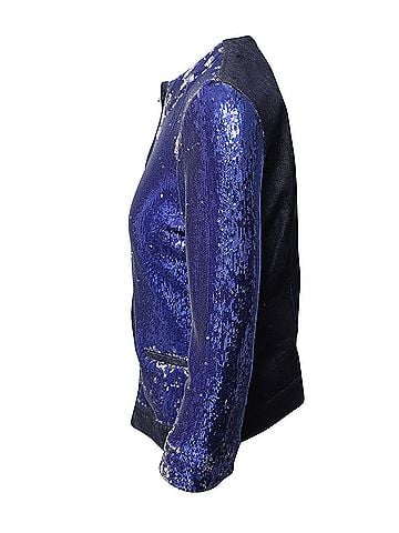 Pinko Pinko Tag Sequin Embellished Jacket in Blue Denim (view 2)
