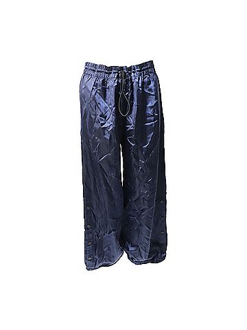 Monse Monse Snap-Embellished Pinstriped Wide-Leg Pants in Navy Blue Satin (view 1)