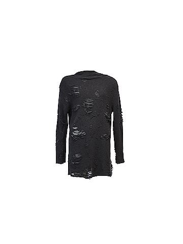 IRO Iro x Anja Rubik Iriza Distressed Dress in Black Cotton (view 1)