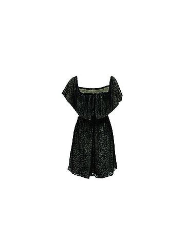 Alice + Olivia Alice + Olivia Lace Off Shoulder Short Dress in Black Nylon (view 2)
