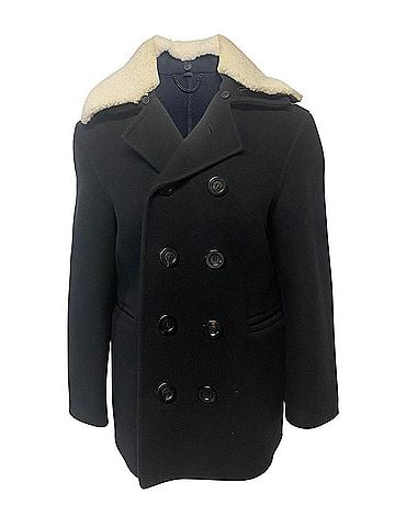 Burberry Burberry Double Breasted Coat with Shearling Collar in Black Wool (view 1)