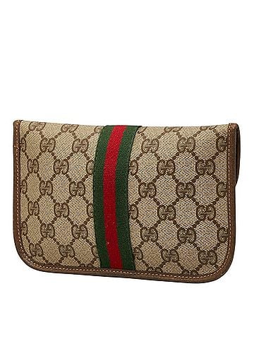 Gucci Gucci GG Supreme Sherry Line Handbag Pouch Beige Brown Leather Women's GUCCI (view 2)