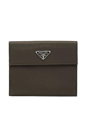 Prada Prada Triangle Logo Plate Bi-fold Wallet, Khaki Green Nylon Leather, Women's PRADA (view 1)