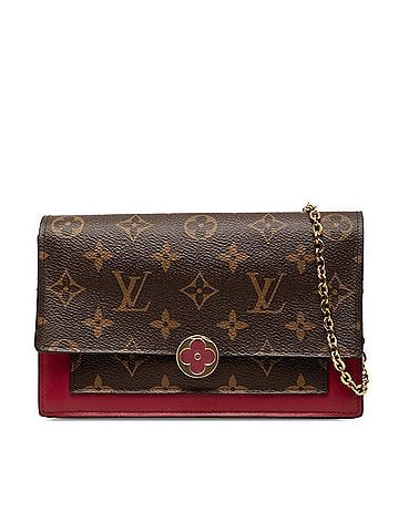 Louis Vuitton Louis Vuitton Monogram Portefeuille Floral Chain Wallet Shoulder Bag M69578 Fuchsia Brown Leather Women's LOUIS VUITTON (view 1)