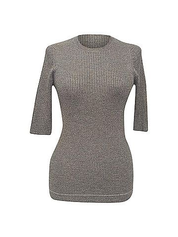 Prada  Prada Knitted Short Sleeve Top in Grey Wool (view 1)