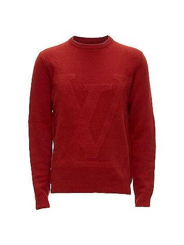 Louis Vuitton LOUIS VUITTON 100% wool red LV oversized logo long sleeve crew sweater M (view 1)