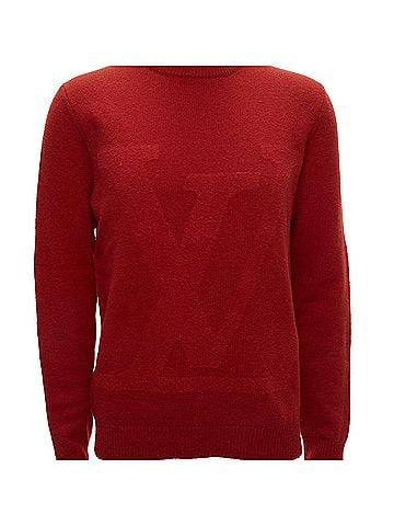 Louis Vuitton LOUIS VUITTON 100% wool red LV oversized logo long sleeve crew sweater M (view 2)