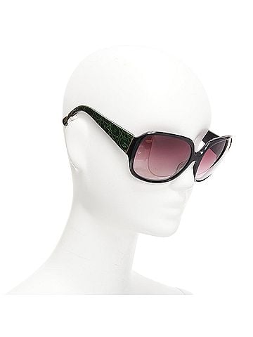 Linda Farrow Linda Farrow Luxe LFL18 green scaled leather arms black oversized sunglasses (view 1)