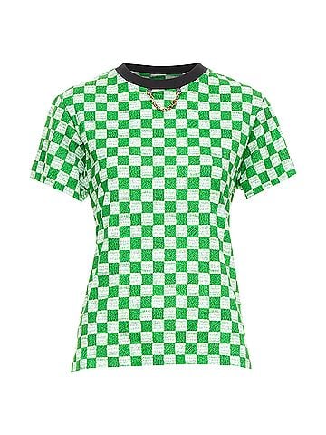 Louis Vuitton LOUIS VUITTON Damier green white cotton LV print chain detail tshirt XS (view 1)