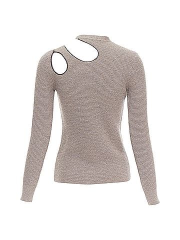 Tom Ford TOM FORD taupe fleece wool blend cut out leather collar sweater S (view 1)